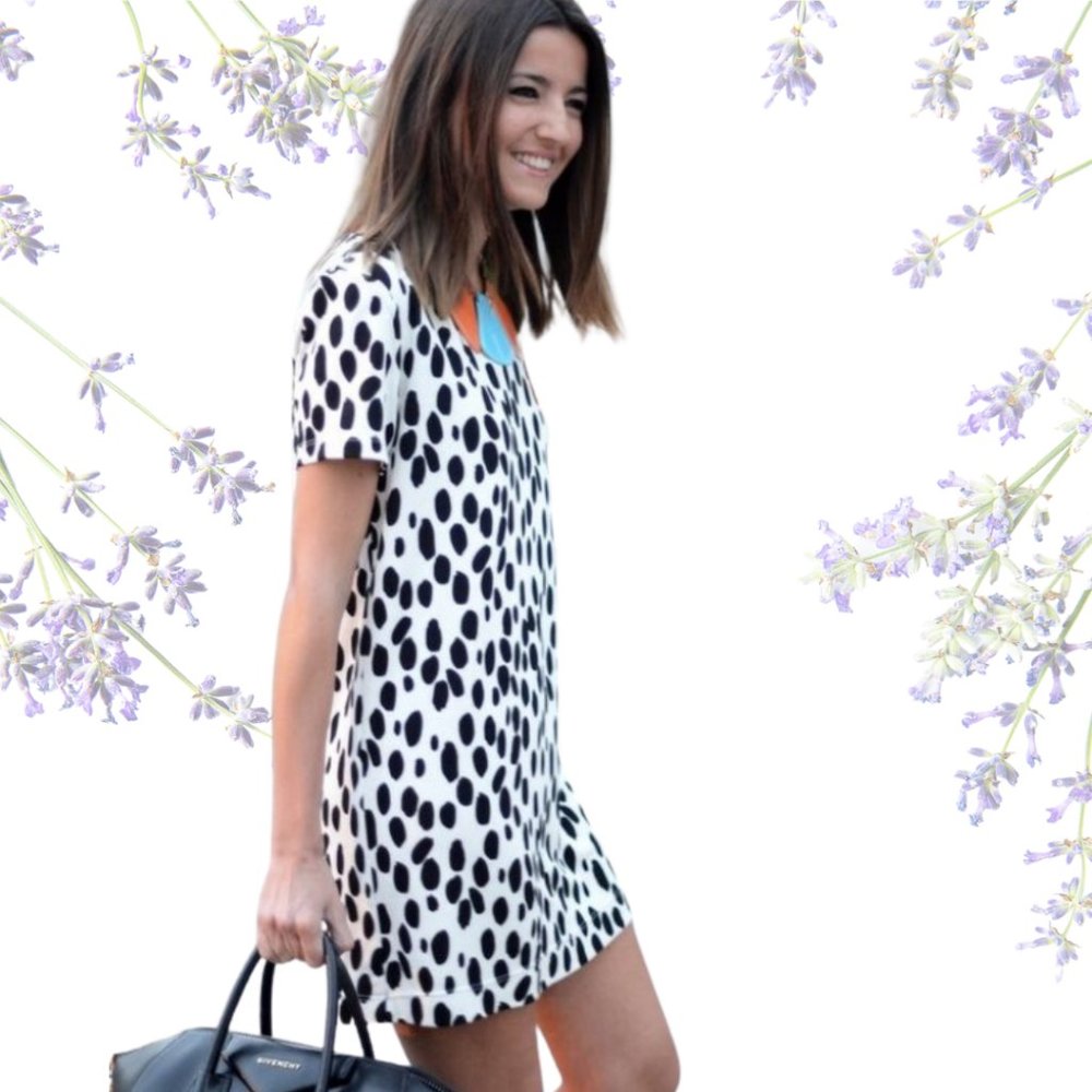 H&M Black and White Polka Dot Animal Print Shift Dress, Size XS